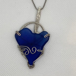 Handmade Blue Seaglass heart pendant